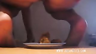 BBW babe shits on white plate