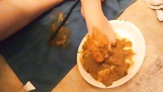 Rubbing shit on big tits