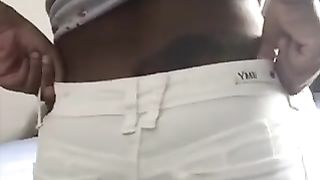 Tattooed babe shits a lot in white pants