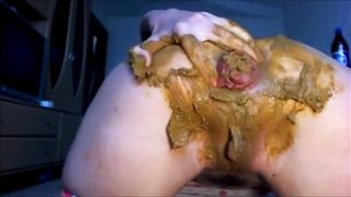 Girl shitting diarrhea in white panty and fisting her asshole