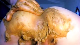 Girl shitting diarrhea in white panty and fisting her asshole