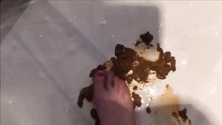 Girl shit and piss in the shower and put her feet on it