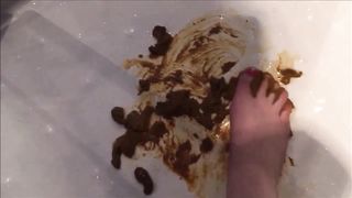 Girl shit and piss in the shower and put her feet on it