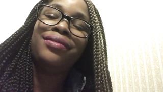 Ebony girl with black glasses shitting