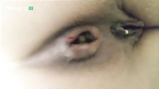 Close up of creampied babe shitting