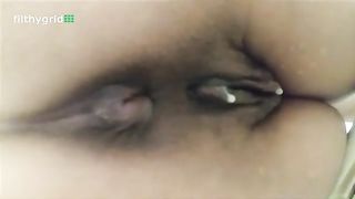 Close up of creampied babe shitting