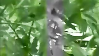 Two hot girls poop in a forest