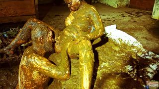 Hot couple fuck in animal cow shit