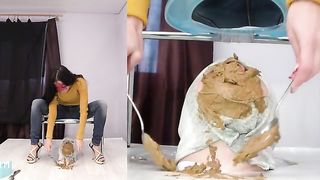 Two hot girls poop on lucky guy nasty