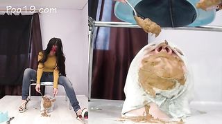 Two hot girls poop on lucky guy nasty