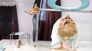 Two hot girls poop on lucky guy nasty