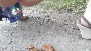 Hairy babe dropped a big one outdoor