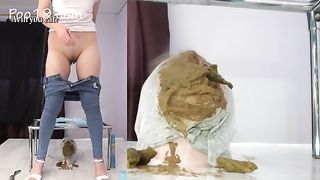 Beautiful blonde shits a lot on boyfriend's face