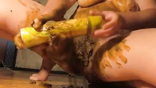 Brown shit smeared on pussy