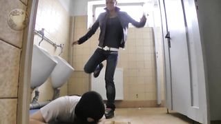 Forced masked slave to eat shit