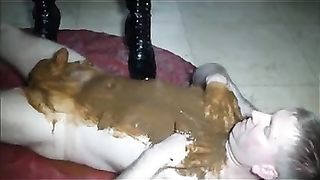 Forced to jerk off with shit