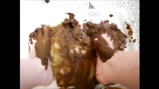 Chubby babe shits in blue jeans