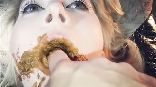 Blonde teen eats a lot of shit