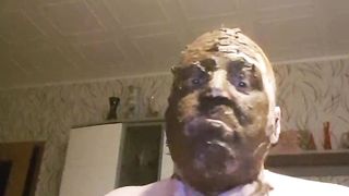 Amateur fat dude loves shit on his face