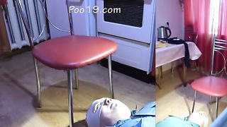 Four hot girls take turns shitting in the slave's mouth