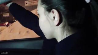 Hot brunette teen poops in the car