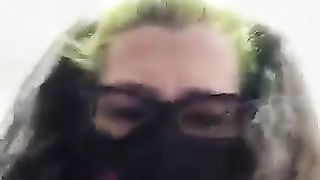 Slutty blonde chick poops hard