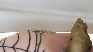 Slutty blonde chick poops hard