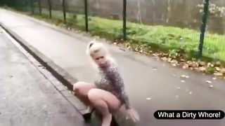 Big boobs blonde babe pooping outdoor