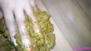 Green messy poop from dirty ass