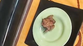 Lovely amateur blonde girl pooping through the toilet chair