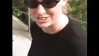 Skinny amateur blonde girl pooping outdoor