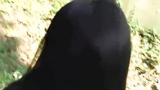 Two sexy Asian babes outdoor poop