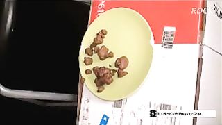 Sexy lady pooping nicely in the plate