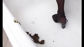 Horny hot brunette chick pooping for you