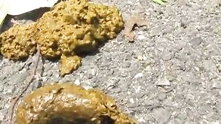 Skinny Japanese girl takes out messy load outdoor