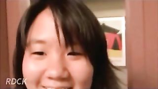 Cute Asian teen pooping in the closeup