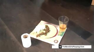 Sexy babe Mia pooping on the plate