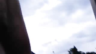 Mature dude playing with his poop outdoor