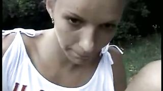 Sexy skinny chick pooping outdoor