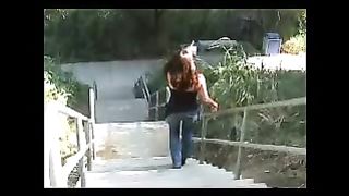 Rachel takes dump outside