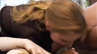 Three hot babes one cock lots of fucking and heavy shitting