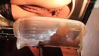 Mistress pooping for her hungry slave