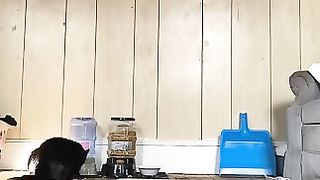 Naughty ebony lady poops into lunch box