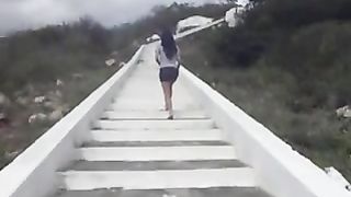 Beautiful tanned ass pooping outdoor