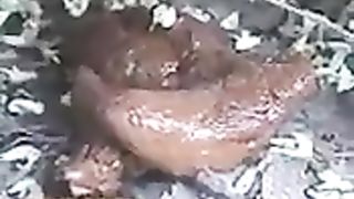 Slutty girl pooping in the woods and bushes