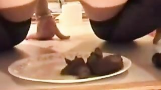 Beautiful Russian girl Nina pooping on the plate