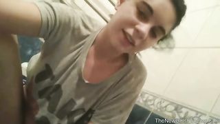 Shaved pussy teen pooping in the toilet