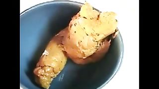 Blonde girl takes out puffy poop