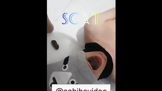 Pissing then Poop for hairy slave