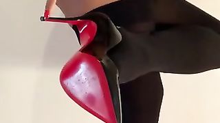 Chick in red high heels pooping for you